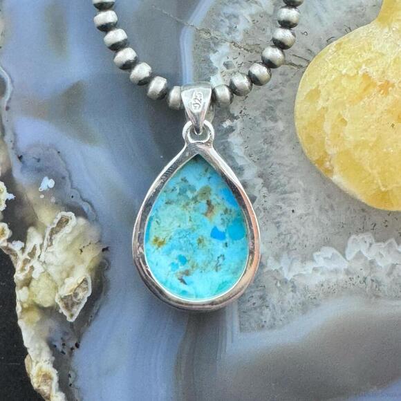 Sterling Silver Southwestern Style Teardrop Apatite Decorated Pendant For Women - Picture 7 of 10